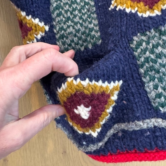 Vintage Ecuador Tejidos Hand Knit Chunky Heavy Wool Cardigan Hand Made - Picture 9 of 12